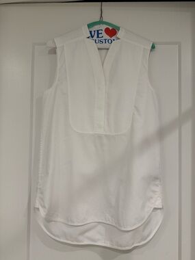 COS White Sleeveless Split-Neck Dress Shirt